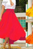 Women High Waist Flared Pleated Long Gypsy Bandage Solid color Fashion Lovely Maxi Skirt Full