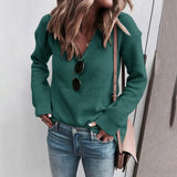 Fongt And Fall WISH Hot Women's Solid Color Top V Neck Long Sleeve Sweater Sweater Jumper Women's