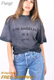 Printed T-Shirts for Women Cotton Washed Vintage Tee Shirt 2023 Summer Clothes Female Fashion Tees Tops