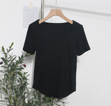 Solid Color Irregular U-Neck Short-Sleeved T-Shirt Woman Xia Slimming Leisure Short Coat