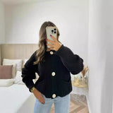 Fongt Women's INS Explosion Coarse Needle Long Sleeved Button Sweater