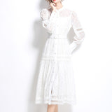 Fongt Style Dress 2025 Spring New Retro Heavy Industry Embroidery Lantern Sleeves Waist Single Buckle Large Swing Dress
