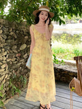 Fongt Xixi 2025 Summer New Korean Version Of High-Waisted Holiday Sling Dress V-Neck Print Pure Desire Skirt 88268