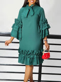 Fongt Summer And Autumn New Fashion Casual Style Lotus Side Horn Sleeve Large Dress
