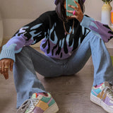 Knitting Oversize Women Sweaters Pullover Autumn Winter Harajuku Casual Printed Sweater Loose Streetwear Lady Pull