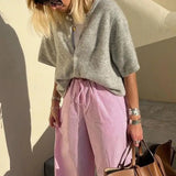 Button Up Short Sleeve Cardigan-Outfit