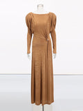 Advanced Sense Dress 2025 New Twisted Metal Buckle Design Long-Sleeved Solid Color Long Dress