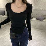 Fongt T-Shirt Women's Autumn Tight Slim Long Sleeve Bottom Shirt 2024 New Short Design Sense Student