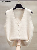 Short Sweater Vests Tops Women Casual Knit Chaleco Coats New Single Breasted Knitwear Sleeveless Jackets Basic