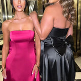 Strapless Large Back Bow Satin Mini Dress-Outfit