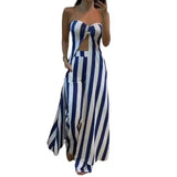 Fongt 2025 New Fashion Stripe Sexy Umbilked T-Shirt Trouser Dress Suit Woman