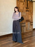 Fongt Xixi 2025 Autumn White Standard Temperament High-Waisted Wool Leisure Straight Legs Casual Trousers Women 85303