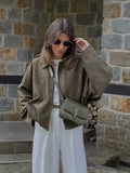 Fongt Spring And Autumn Pilot Jacket Bat Sleeve Zipper Loose Tuff-Sense Coat Women's Casual Jacket B6