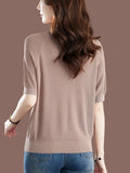 Ice Silk Knitted Tops Women Casual Loose V-neck Thin Knitwear T-shirts New Big Size 4xl Korean Short Sleeve Pullover