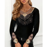 Print Mesh Tops Long Sleeve