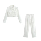 Fongt 2025 New Women's Double Pocket Coat Top + Pants Suit