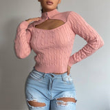Knitted Women's Turtleneck Sweater Autumn Long Sleeve Zippers Hollow Out Sweaters Female 2021 Ladies Fashion Office