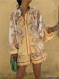 Early Spring Court Wind Lantern Sleeve Single Door Lamp Printed Shorts