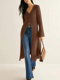 Fongt Retro Elegant Long-Sleeved Jacket Knitted Sweater Medium Long Model