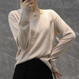 Fongt Style Autumn Winter Woolen Sweater Female V Gets Short Money Inside Build Head Sweater Slim Bottom Sweater-Outfit
