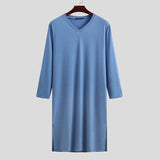 Robes Sleepwear Solid Color Long Sleeve Homewear Comfortable Leisure V Neck Loose Soft Nightgown Men Bathrobes S-3XL