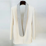 Fongt New Star Fashion INS Personality Exposed Hot Diamond Green Fruit Collar Long Blazer Skirt