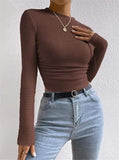 Fongt Spring And Summer Repair With Long-Sleeved Lattice Rounded Women's Folding Top.