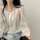 Aesthetic Ribbon Solid Color Striped Blouse-Outfit