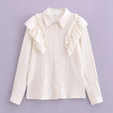Spring 2024 Lotus Leaf Shirt Lapel Single-Breasted Shirt Blouse-Outfit