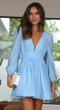 Fongt Years Of Fashion New Show Thin Deep V Close Waist Pleated Skirt Place Long Sleeve Dress 23039-Outfit
