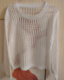 New Korean Version Of Cave Sweater Loose Blouse Round Neck Sweater Hollowed-Out Sunscreen Long-Sleeved Blouse-Outfit