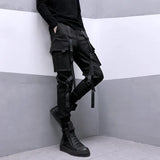 Function Wind Tactics Multi-Pocket Ribbon Parachute Military Uniform Street Tide Brand Harlan Pants-Outfit