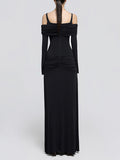 Temperament Dress Women 2025 Spring New Fashion Simple Style Solid Color Square Body Of High-End Feeling Long-Sleeved