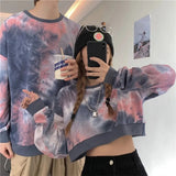 Tie Dye Print Sweatshirts Women Autumn Loose Long Sleeve Oversized Hoodies for Lovers Couples