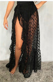 Women Mesh Sheer Beach Bikini Cover Ups Vacation Sunscreen Wrap Skirt 2023 New RufflesDot High Waist Split Bikini Cover Up-Outfit
