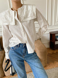 New Style White Shirt Women Long Sleeve French Design Sense Big Collar Temperament Commuting Korean Version Of Women's