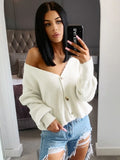 Batwing Cropped Cardigan Sweater Women V Neck Long Sleeve Single Breasted Casual Knitted Top 2020 Fall