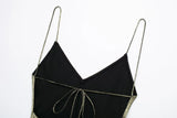 New Autumn Metal Foil Lace-Up Sexy Halter Dress 9305157-Outfit