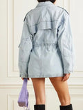 Fongt 2024 New Fashion Multi-Pocket Design Sense Waist Show Thin Long Work Style Denim Coat Female-Outfit
