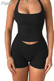 Summer Women Sexy Y2K Outfits 2 Piece Sets Lace Up Sleeveless Backless Halter Crop Top High Waist Shorts Suits