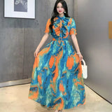 Fongt Design Wood-Like Ear-Side Bubble-Sleeved Dress Women's Waist Thin Temperament Print 100-Fold French Holiday Dress