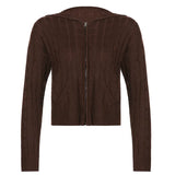 Fongt Hooded Zipper Cardigan Pocket Design Solid Color Sweater Coat Slim Short Style Top-Outfit