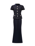 Fongt And Leisure Suit Women 2025 Summer New Temperament Collar Metal Buckle Stitching Design Long Skirt