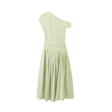 Fongt Summer New Women's Temperament Elegant Fashion High-Waisted Solid Color Long Dress