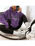 Ladies Letter Print Warm Long Sleeve Sweatshirt-Outfit