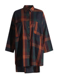 Urban Casual Top 2025 Summer Fashion Collar Long Sleeves Loose Check Print Irregular Shirt Coat
