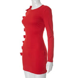 Long Sleeve Bow Cut Out Solid Mini Dress-Outfit