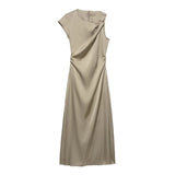 Fongt Homemade New Women's Classic Folded Decorative Silk-Sense Dress 2248748