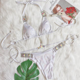 Fongt New Ins Web Celebrity Sexy Crystal Diamond Bikini Strap Women's Split Swimsuit Beach