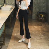 Fongt Fork Micro Bell Pants Female Irregular Edge Nine Pants Autumn New High Waist Show Thin Eight Pants Elastic Pants-Outfit